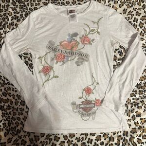 Harley-Davidson Women's White Floral Rose Graphic Long Sleeve T-Shirt M